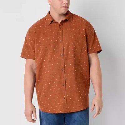 Mutual Weave Mens Short Sleeve Regular Fit Big And Tall Button-down Shirt In Brown