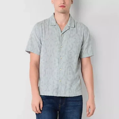 Mutual Weave Mens Short Sleeve Regular Fit Button-down Shirt In Blue