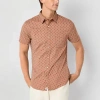 Mutual Weave Mens Short Sleeve Regular Fit Button-down Shirt In Brown