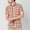 Mutual Weave Mens Short Sleeve Regular Fit Button-down Shirt In Brown