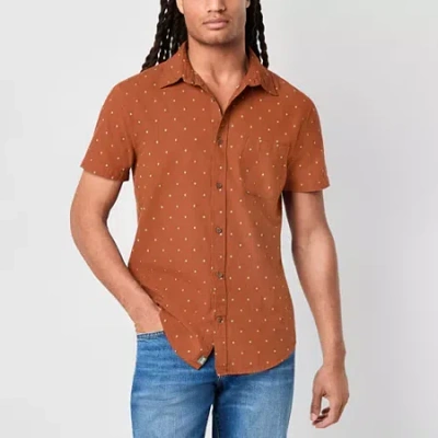 Mutual Weave Mens Short Sleeve Regular Fit Button-down Shirt In Brown