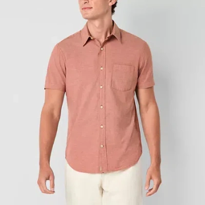 Mutual Weave Mens Short Sleeve Regular Fit Button-down Shirt In Pink