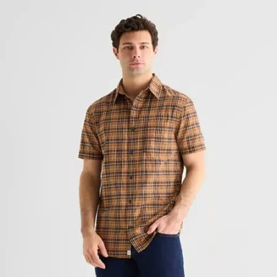 Mutual Weave Mens Short Sleeve Regular Fit Button-down Shirt In Brown