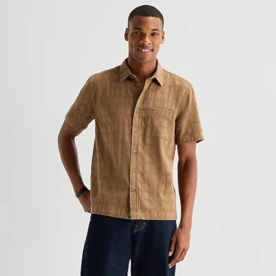Mutual Weave Mens Short Sleeve Regular Fit Button-down Shirt In Brown