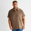 Mutual Weave Mens Short Sleeve Regular Fit Stretch Fabric Big And Tall Button-down Shirt In Brown