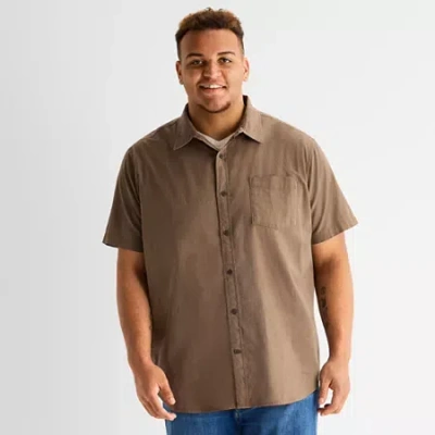 Mutual Weave Mens Short Sleeve Regular Fit Stretch Fabric Big And Tall Button-down Shirt In Brown