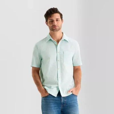 Mutual Weave Mens Short Sleeve Relaxed Fit Button-down Shirt In Green