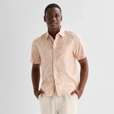 Mutual Weave Mens Short Sleeve Relaxed Fit Button-down Shirt In Pink