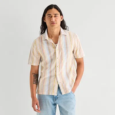 Mutual Weave Mens Short Sleeve Relaxed Fit Button-down Shirt In Yellow
