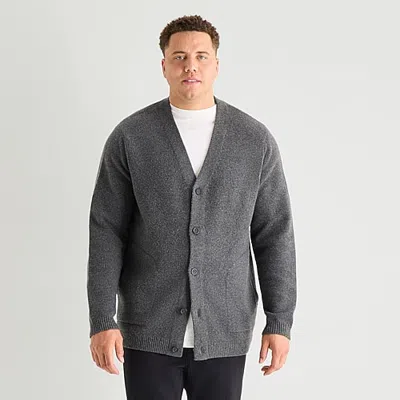 Mutual Weave Mens V Neck Long Sleeve Button Big And Tall Cardigan In Gray
