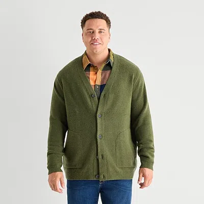 Mutual Weave Mens V Neck Long Sleeve Button Big And Tall Cardigan In Green