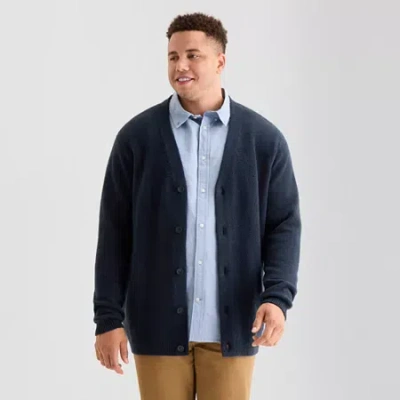 Mutual Weave Mens V Neck Long Sleeve Button Open Front Big And Tall Cardigan In Blue