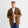 Mutual Weave Mens V Neck Long Sleeve Button Open Front Big And Tall Cardigan In Brown