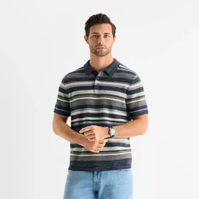 Mutual Weave Textured Stripe Mens Short Sleeve Button Polo Sweater In Multi