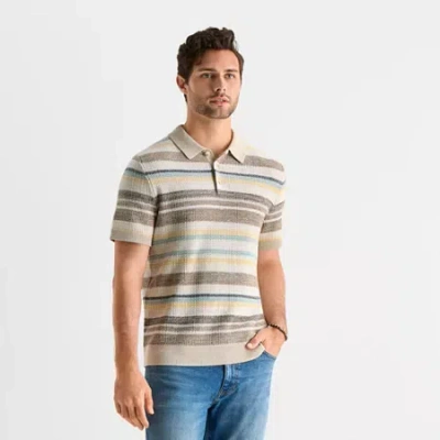 Mutual Weave Textured Stripe Mens Short Sleeve Button Polo Sweater In Multi