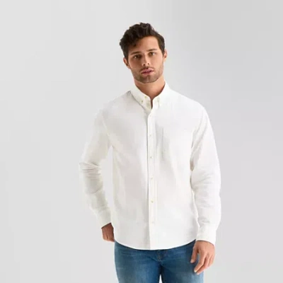 Mutual Weave Washed Oxford Mens Long Sleeve Classic Fit Button-down Shirt In White