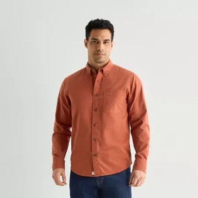 Mutual Weave Washed Oxford Mens Long Sleeve Classic Fit Button-down Shirt In Orange