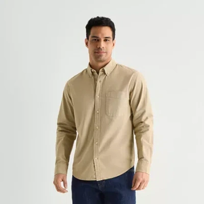 Mutual Weave Washed Oxford Mens Long Sleeve Classic Fit Button-down Shirt In Brown