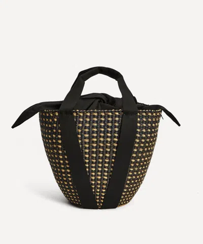 Muu Women's Kaia Dot Woven Straw And Cotton Basket Tote Bag