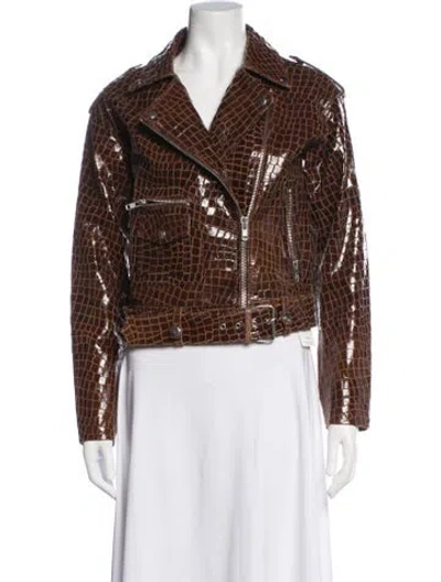 Pre-owned Muubaa Animal Print Biker Jacket In Brown