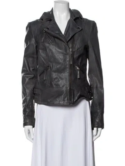 Pre-owned Muubaa Goat Leather Biker Jacket In Blue