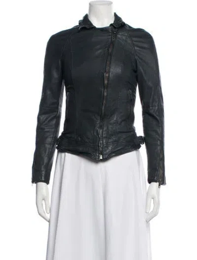Pre-owned Muubaa Goat Leather Biker Jacket In Blue