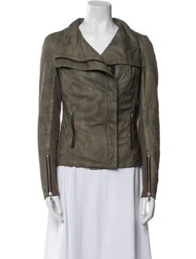 Pre-owned Muubaa Goat Leather Biker Jacket In Gray