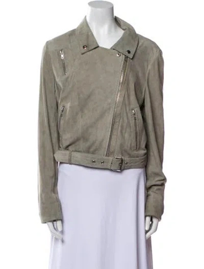 Pre-owned Muubaa Goat Leather Biker Jacket In Gray