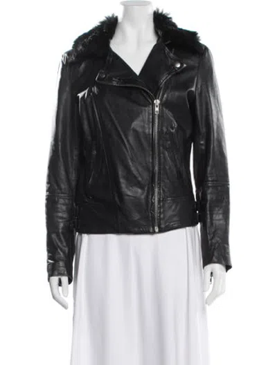 Pre-owned Muubaa Lamb Leather Biker Jacket In Black