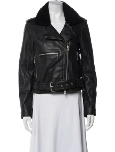 Pre-owned Muubaa Lamb Leather Biker Jacket In Blue