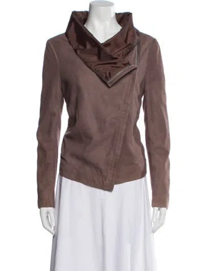 Pre-owned Muubaa Lamb Leather Biker Jacket In Brown