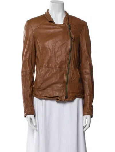 Pre-owned Muubaa Lamb Leather Biker Jacket In Brown