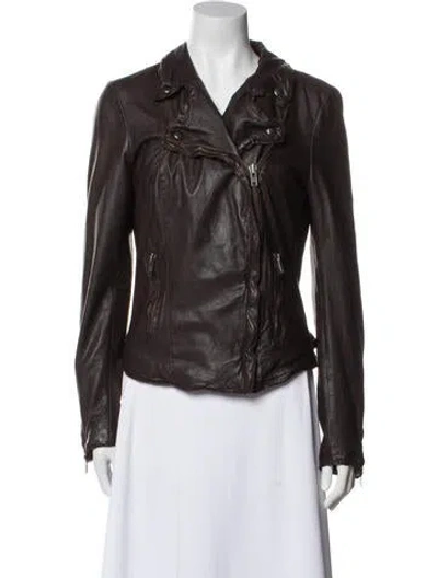 Pre-owned Muubaa Lamb Leather Biker Jacket In Brown