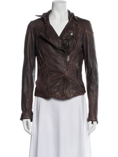 Pre-owned Muubaa Lamb Leather Biker Jacket In Brown