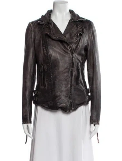 Pre-owned Muubaa Lamb Leather Biker Jacket In Brown