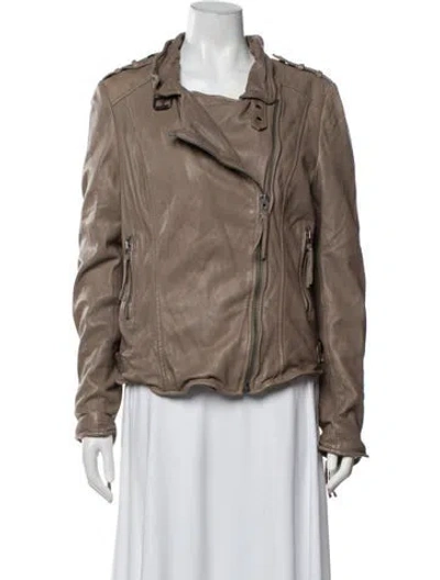 Pre-owned Muubaa Lamb Leather Biker Jacket In Brown