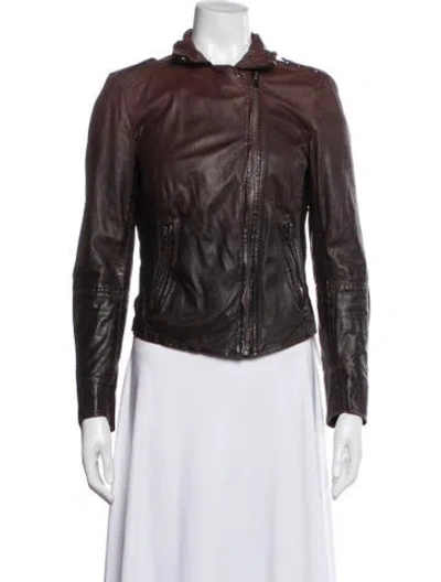 Pre-owned Muubaa Lamb Leather Biker Jacket In Brown