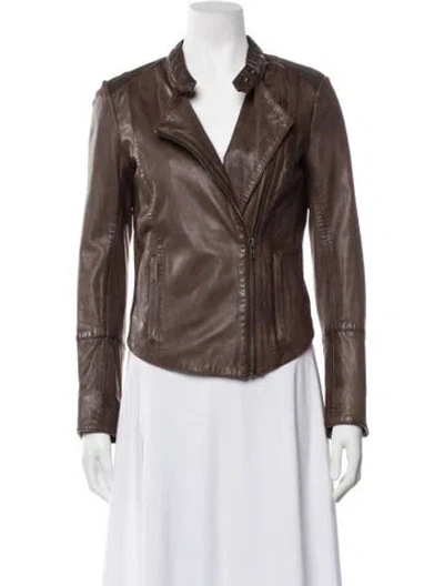 Pre-owned Muubaa Lamb Leather Biker Jacket In Brown