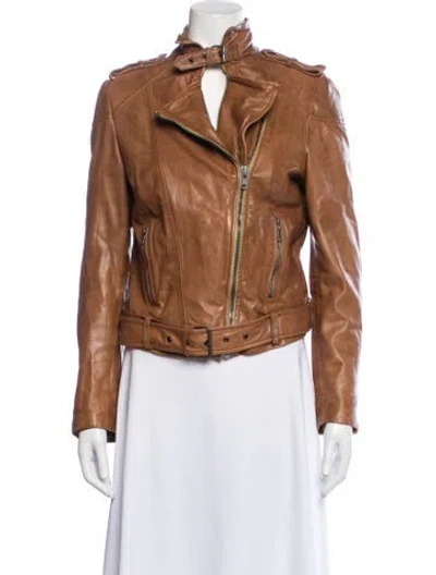 Pre-owned Muubaa Lamb Leather Biker Jacket In Brown