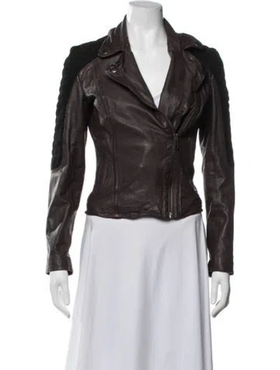 Pre-owned Muubaa Lamb Leather Biker Jacket In Brown