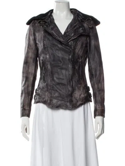 Pre-owned Muubaa Lamb Leather Biker Jacket In Gray