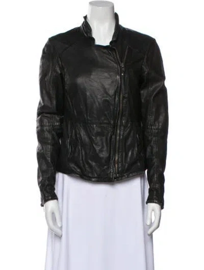 Pre-owned Muubaa Lamb Leather Biker Jacket In Green