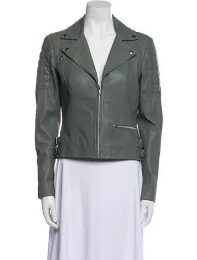 Pre-owned Muubaa Lamb Leather Biker Jacket In Green