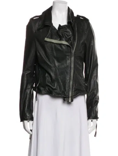 Pre-owned Muubaa Lamb Leather Biker Jacket In Green