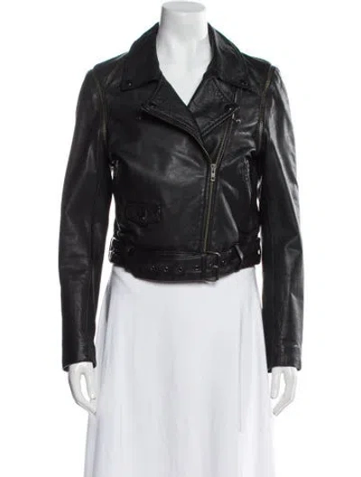 Pre-owned Muubaa Leather Biker Jacket In Black