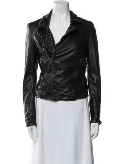 Pre-owned Muubaa Leather Biker Jacket In Black