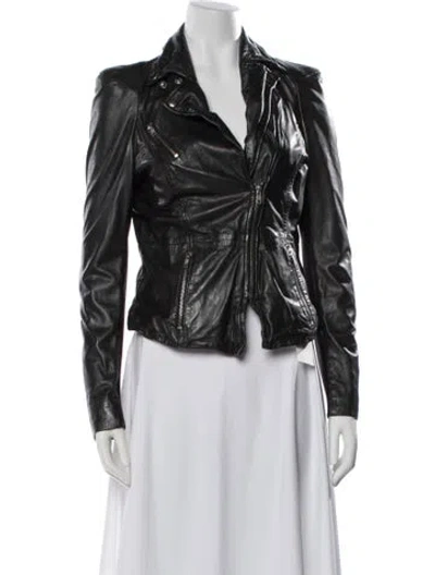 Pre-owned Muubaa Leather Biker Jacket In Black