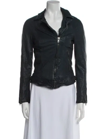 Pre-owned Muubaa Leather Biker Jacket In Blue