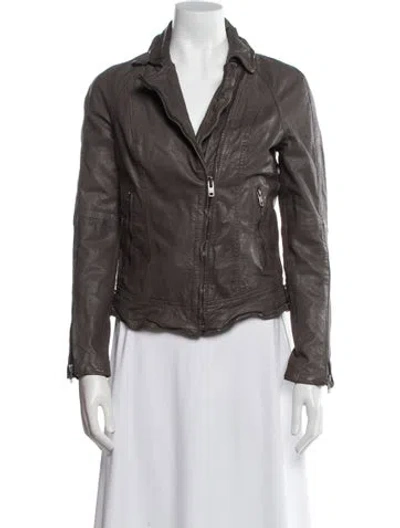 Pre-owned Muubaa Leather Biker Jacket In Brown
