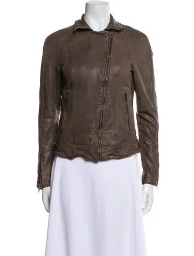 Pre-owned Muubaa Leather Biker Jacket In Brown
